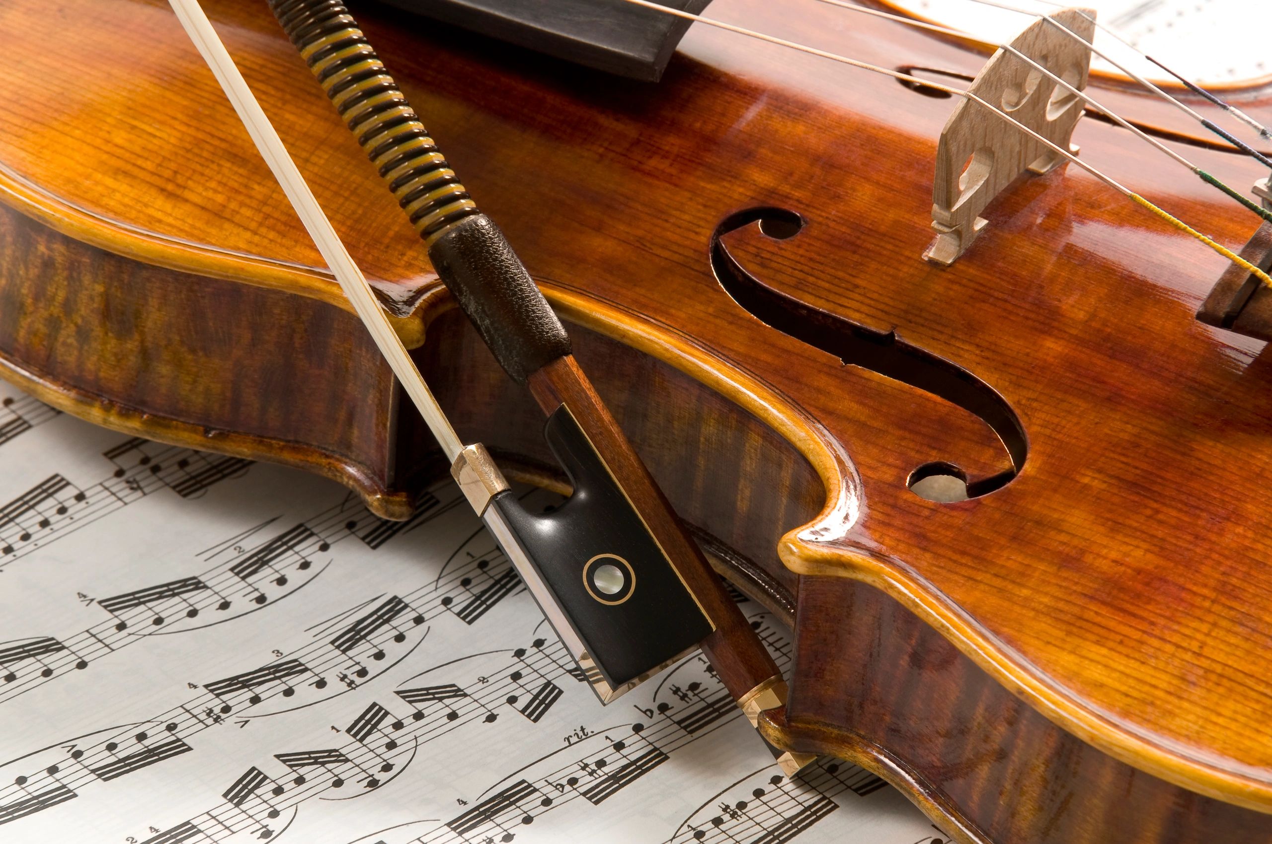 Violin with bow and sheet music